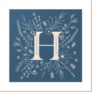 Botanical Letter H (Lake Blue) Posters and Art